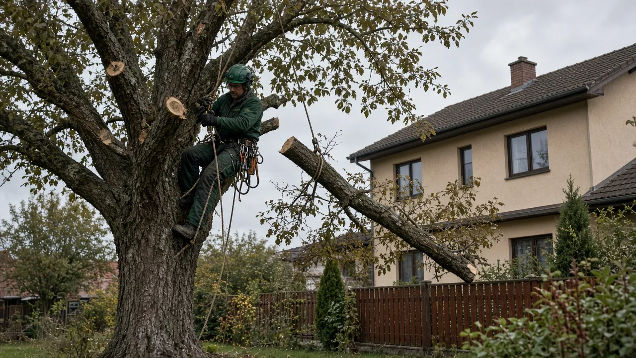 Rizikové kácení stromů: kdy, jak a kdo ho může provádět — spouštění větví u domu